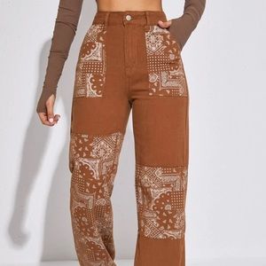 SHIEN paisley print high waisted wide legged jeans